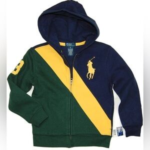 Polo by Ralph Lauren Blue Green Yellow Big Pony Zip Front Hoodie Sweatshirt